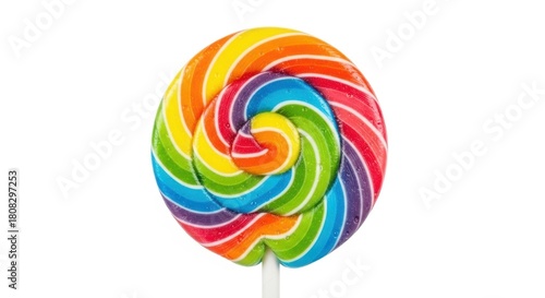 Rainbow Swirl Lollipop on White Background, Candy, Sweet, Sugar