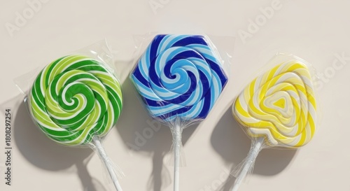 Colorful Swirl Lollipops on White Background, Candy, Sweet, Sugar