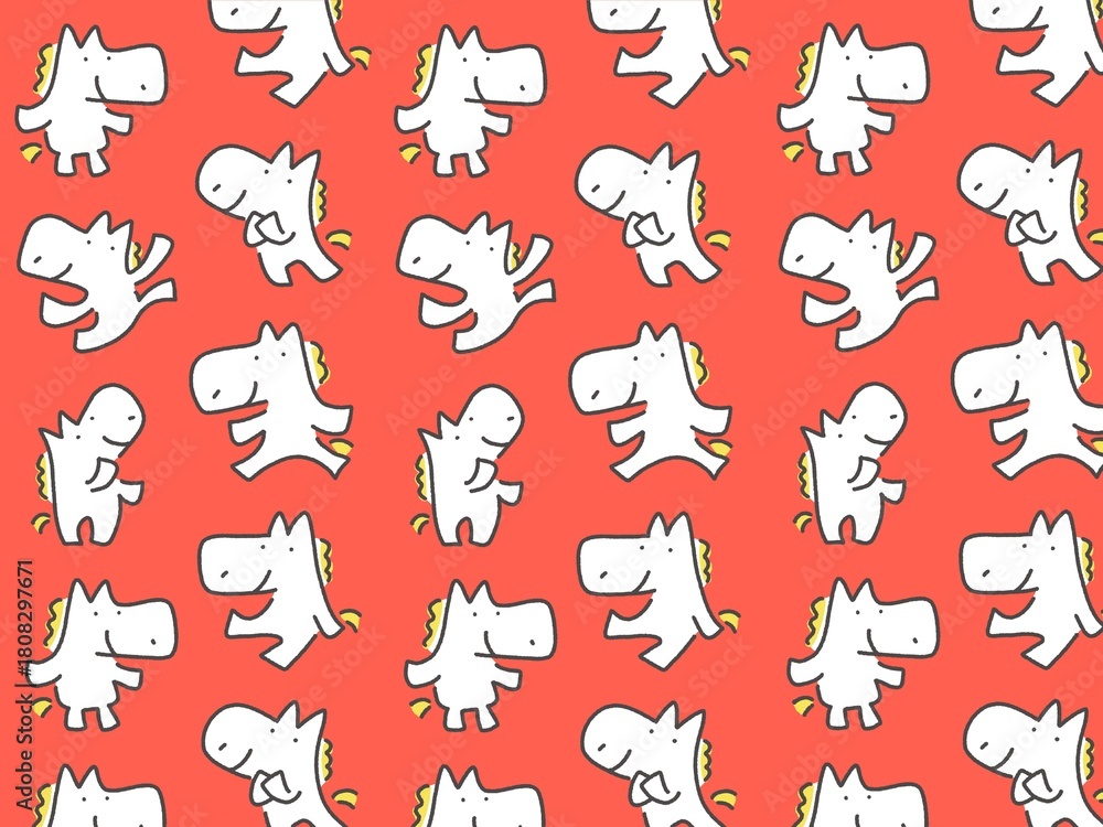 Obraz premium 色々なポーズのかわいい白馬のカラフル背景 2026 歩く・見上げる・踊る・座る