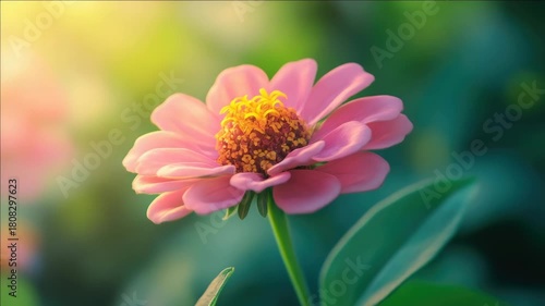 Pink flower with green leaves