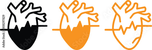 Stylized heartbeat and heart illustrations in black orange and white. vector