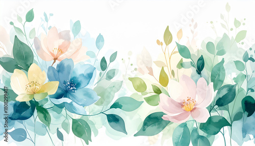 Watercolor Floral Shapes in Pastel & Green for Cosmetic Packaging