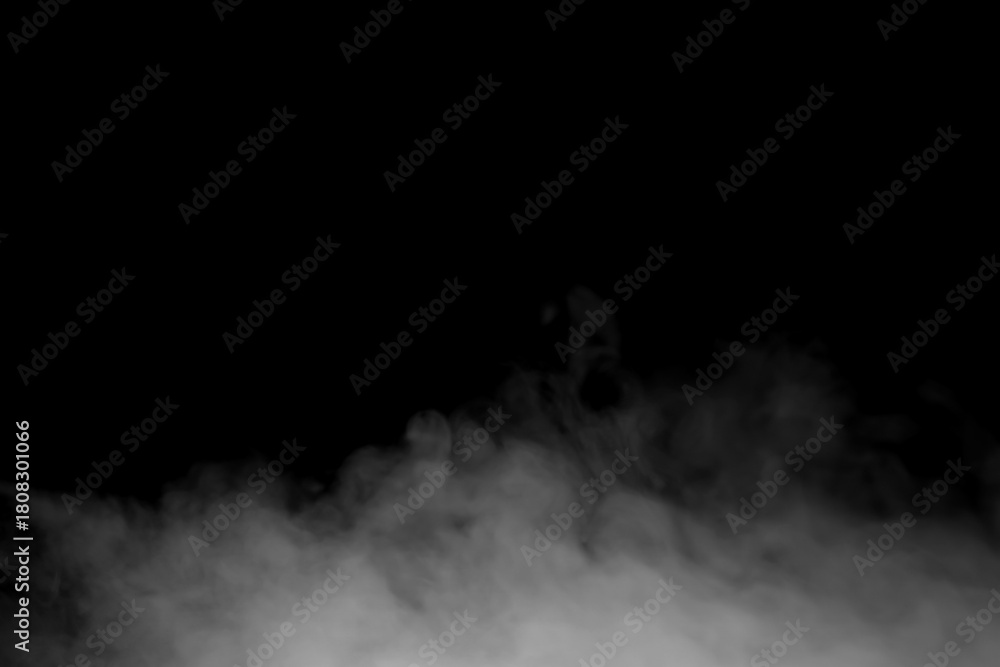 Naklejka premium A dark atmospheric background featuring drifting white smoke rising against black space, perfect for mystery scenes, cinematic effects, vapor concepts, and creative design elements in modern visual.