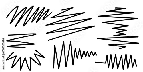 Set Doodle Spike Line Handdrawn Vector Ideal for creating emphasis, sound effects, abstract borders, and designs requiring an energetic, rough, spiked line style.