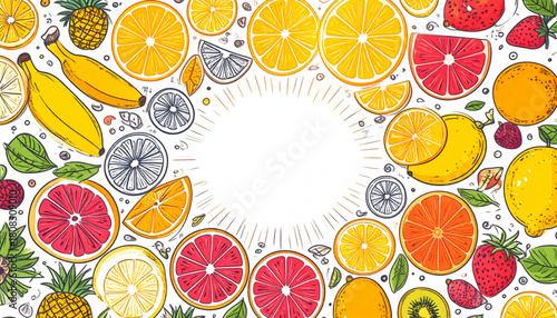 Hand-Drawn Tropical Fruit Doodles for Juice Bar Menu