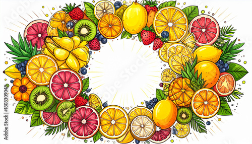 Hand-Drawn Tropical Fruit Doodles for Juice Bar Menu