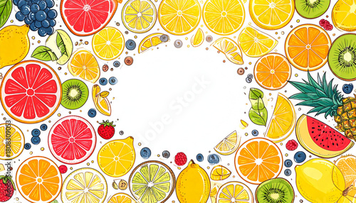 Hand-Drawn Tropical Fruit Doodles for Juice Bar Menu