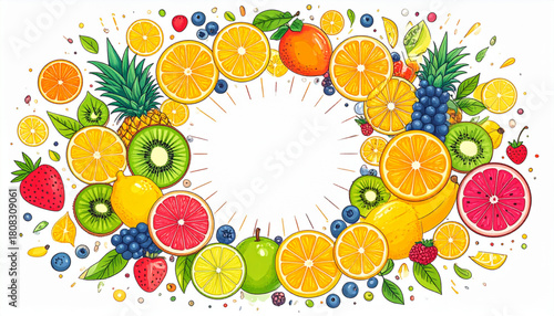 Hand-Drawn Tropical Fruit Doodles for Juice Bar Menu