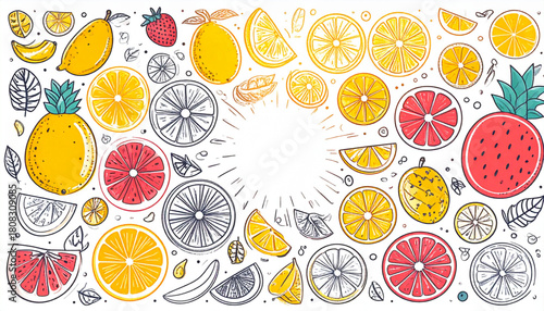 Hand-Drawn Tropical Fruit Doodles for Juice Bar Menu