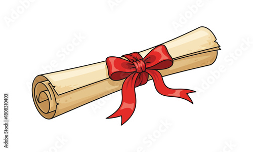 Elegant diploma scroll tied with a festive red ribbon for graduations and academic achievements