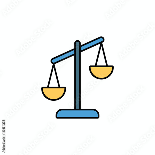 Unbalanced scale vector icon representing inequality, bias, leverage, and measurement. Use for legal and business design