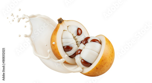 Delicious Cupuacu Fruit Splitting Open with Creamy Liquid Splash, Exotic Amazonian Delicacy