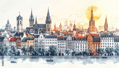 Soft Pencil Doodles of City Landmarks for Tourism Map