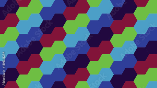 Geometric Pattern with Interlocking Hexagons in a Variety of Vibrant Colors Perfect for Backgrounds and Modern Designs