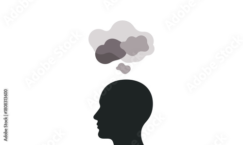 Conceptual head in silhouette with thought cloud above, representing mental health and cognitive function