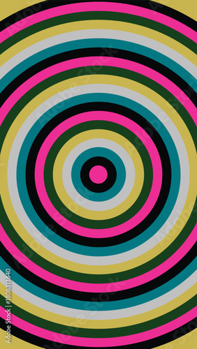 Hypnotic Multi Colored Concentric Circles Design Creates a Visually Striking and Eye Catching Pattern with Depth and Movement