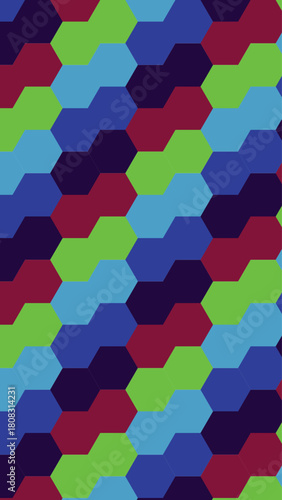 Modern Geometric Pattern with Abstract Hexagons in Varying Tones of Blue Green and Red for Trendy Designs and Creative Projects