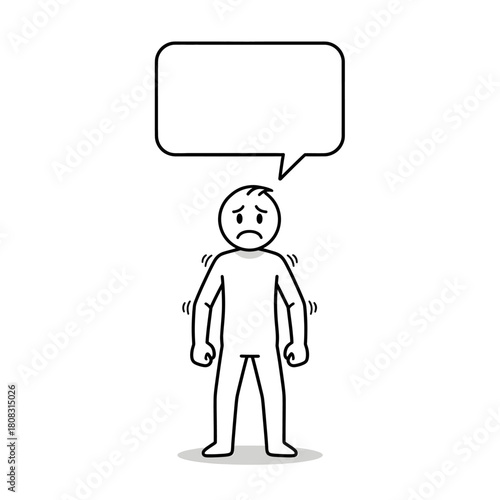 Stick figure tensing up with clenched fists, symbolizing fear being held in.
