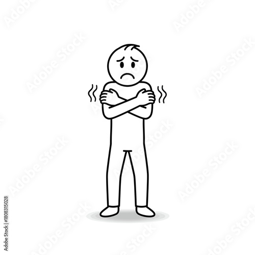 Stick figure showing fear and discomfort while holding a stiff posture, with an empty bubble for custom messages.