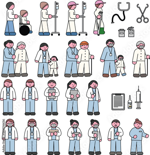 Medical Staff and Patients in Hospital Care and Healthcare Illustration