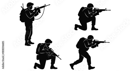 Soldier silhouettes military vector army troops armed forces combat