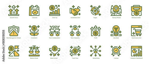 Business Icon Set Line Icons, Outline Symbols for Strategy Planning, Team Management, Market Analysis, Project Execution, and Corporate Operations. Vector Sign Collection.