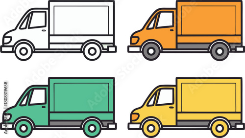 Delivery Truck Illustration Set. Cargo Truck Outline Design. Transport Truck Line Art. Shipping Truck Graphic Pack. Freight Truck Outline Series. Logistic Truck Drawing Set. Delivery Vehicle Line Art