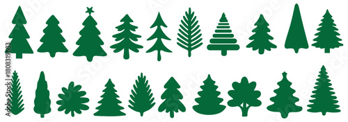 Pine icon set. Fir tree vector set.