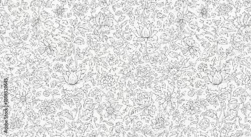 Intricate black and white hand drawn abstract doodle pattern.
