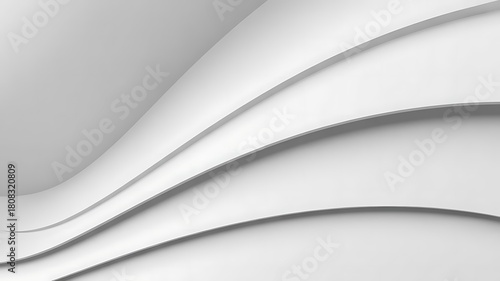 Abstract minimal background with smooth curved paper layers in bright white