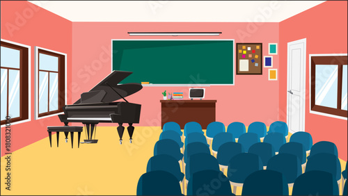 Collage Music Practice Room Piano Vector Univercity School Rehearsal Room Interior Front View Illustration