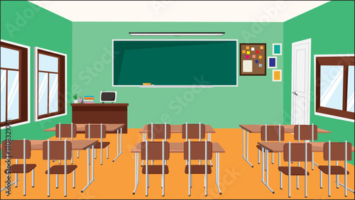 Classroom 3 Wall School College Empty Room Interior Back View Vector