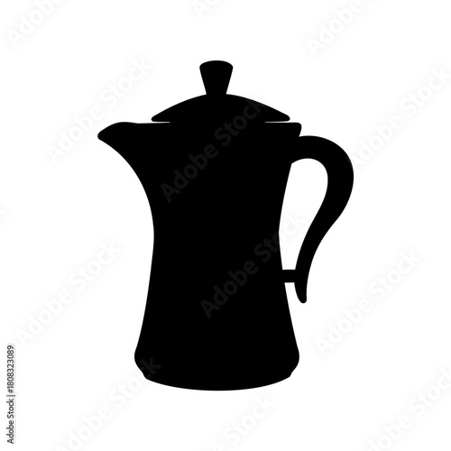Black silhouette of an elegant coffee pot for hot drinks Vector, illustration