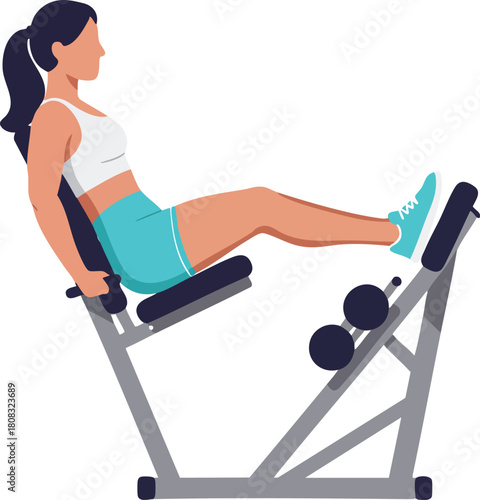 Minimalist Vector Illustration of Woman Exercising on Leg Machine in Modern Fitness Style