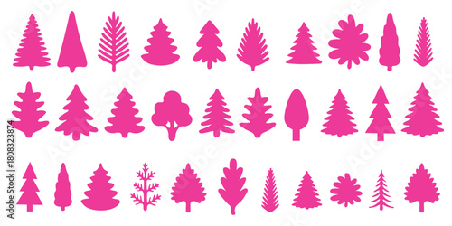 Christmas tree silhouette clipart set. Black Christmas tree drawing clip art collection in white background for x mas season pine tree flat icon decoration vector illustration