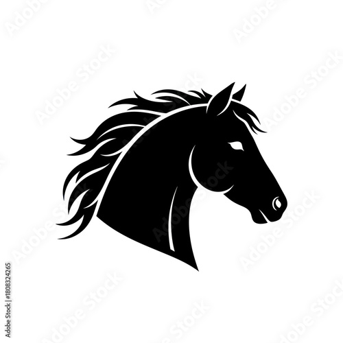 Elegant Black Horse Head Silhouette with Flowing Mane.