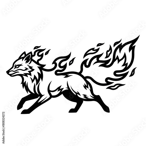 Stylized Fox Silhouette with Fiery Tail Running.