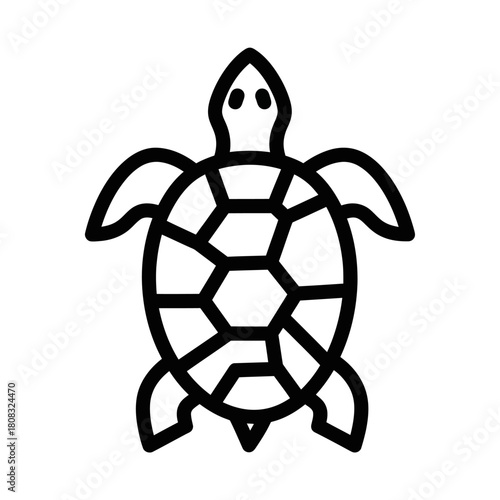 Simple Black Outline Drawing of a Sea Turtle.