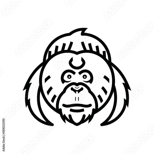 Stylized Orangutan Head Illustration with Bold Outline and Distinct Facial Features.