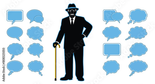 Illustration of elderly man with speech bubbles for communication