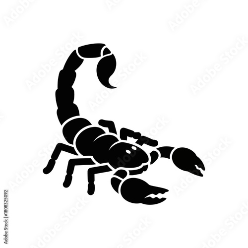 Black Silhouette of a Scorpion with Curled Tail and Claws.