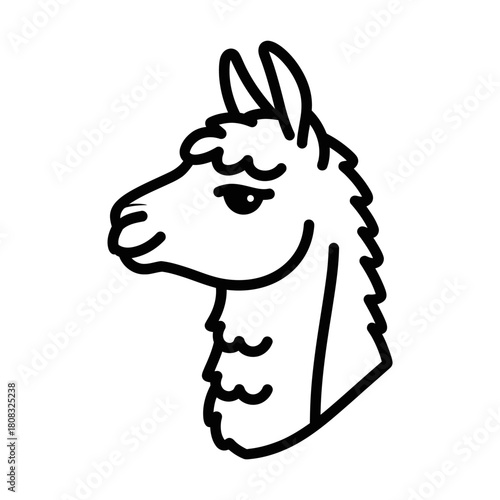 Simple black and white llama head profile illustration with detailed features.