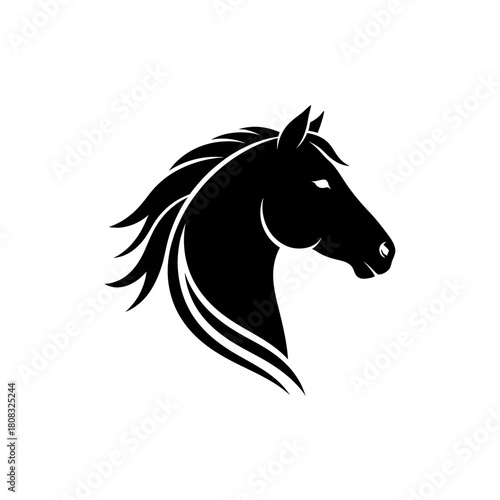 Majestic Black Horse Head Silhouette with Flowing Mane.
