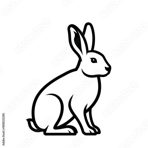 Simple Black and White Outline Drawing of a Rabbit Sitting Upright.