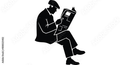 Man reading newspaper vector illustration isolated on white background