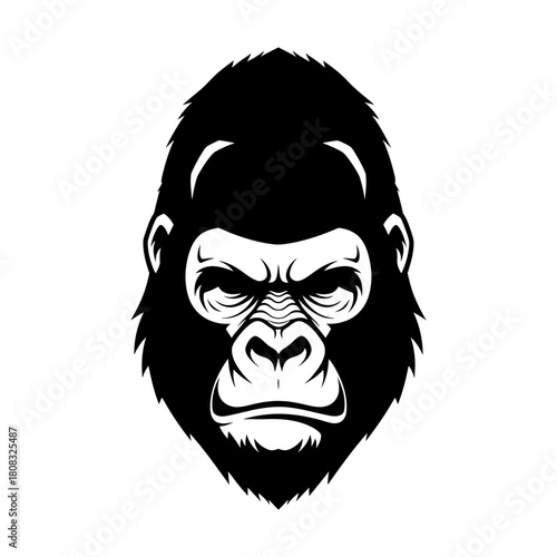 Powerful Gorilla Head Vector Illustration with Intense Gaze and Detailed Fur Texture.