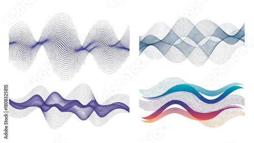 Abstract Wavy Lines and Sound Wave Patterns on White Background