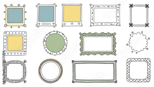 Collection of hand-drawn doodle frames and borders for photos and text