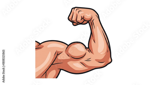 Vector illustration of a muscular arm flexing, representing strength and fitness