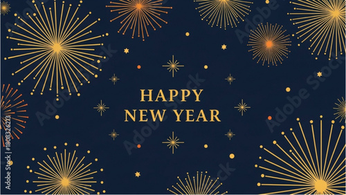 Festive Celebration Happy New Year Fireworks on Dark Background - Greeting Card Design
